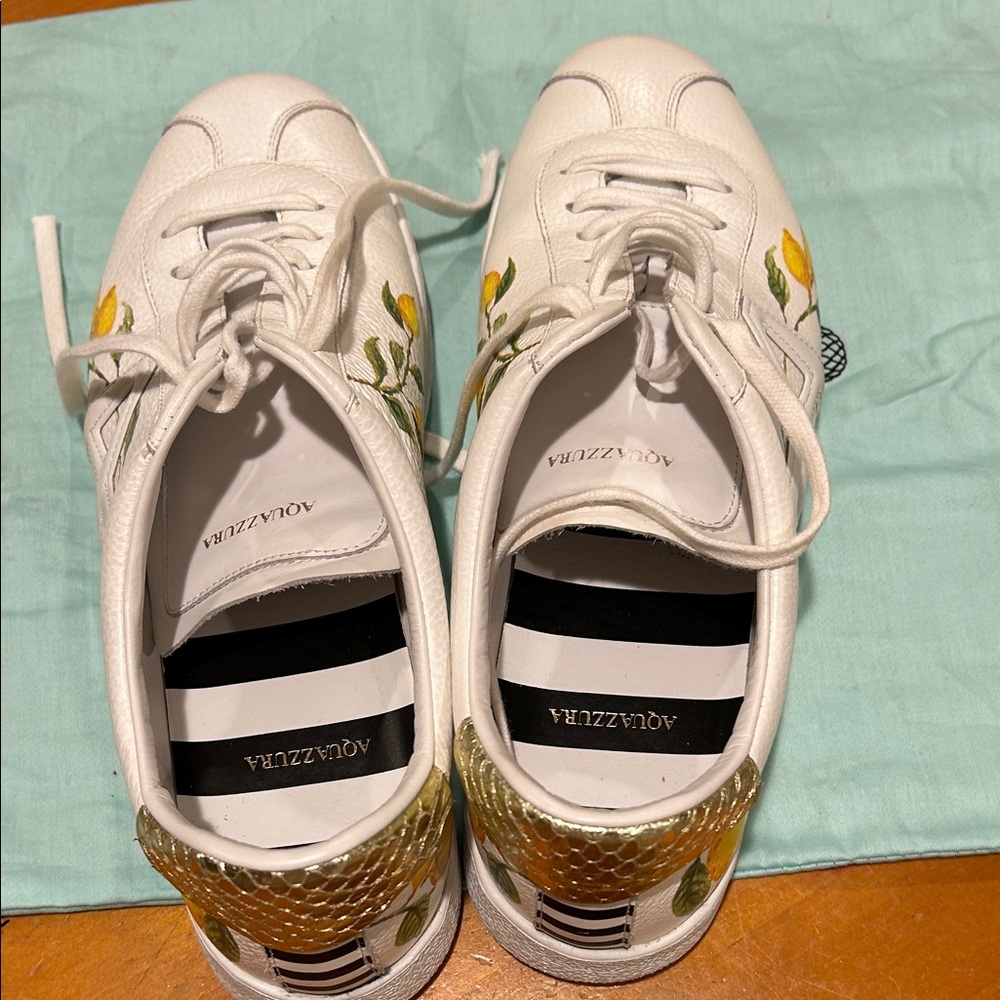 Aquazzura White Sneakers with Gold and Yellow Details